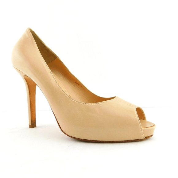 COLISEE DE SACHA Nude Beige Leather Peep Toe Heel Pumps 37 - Picture 1 of 9